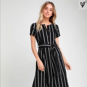 Black striped midi shirt dress